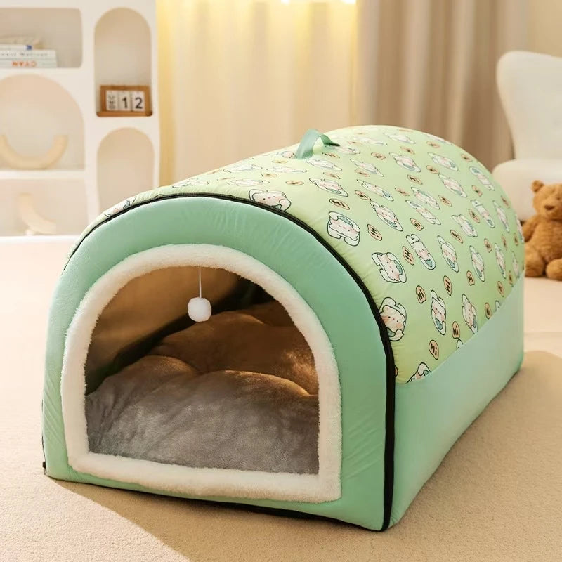 Warm Winter Cat Dog Bed Mat Deep Sleep Tent Cozy Geometric House Nest Removable Washable for Medium Large Dogs Pet Supplies
