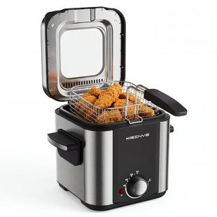 1.5L Electric Deep Fryer with Temp Control, Removable Lid With Odor Filter And Viewing Window, Immersion Frying Basket