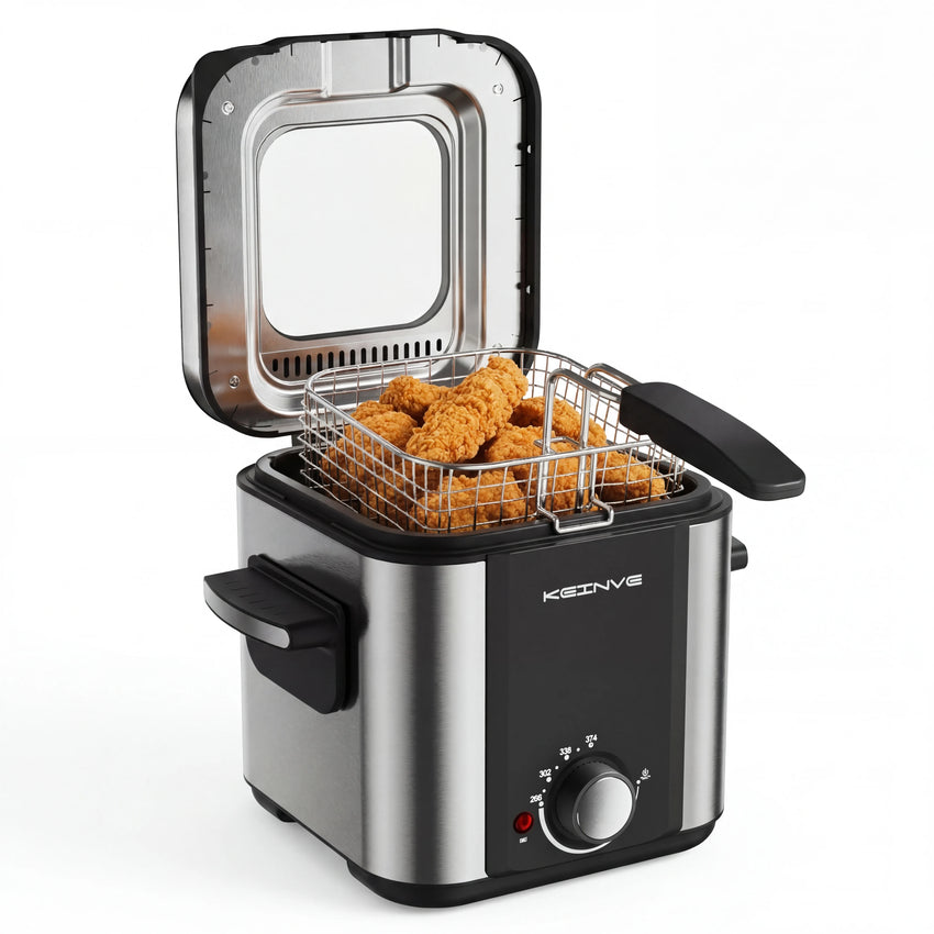 1.5L Electric Deep Fryer with Temp Control, Removable Lid With Odor Filter And Viewing Window, Immersion Frying Basket