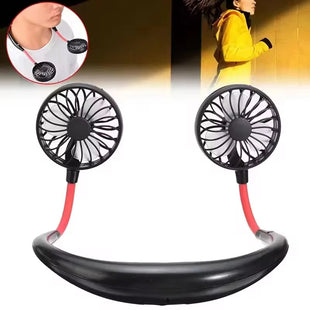 USB Rechargeable Mini Sports 3-Speed Adjustable Neck Dual Fan Home OfficeOutdoor Travel Portable Hanging Neck Fan