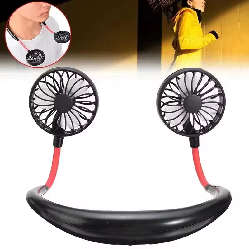 USB Rechargeable Mini Sports 3-Speed Adjustable Neck Dual Fan Home OfficeOutdoor Travel Portable Hanging Neck Fan