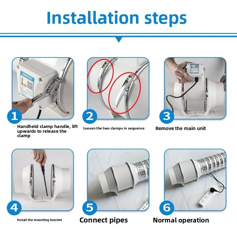 Exhaust Fan Home Mute Inline Duct Fan Bathroom Exhaust Fan Ventilation Equipment Kitchen Bathroom Wall Mounted Air Purifying Ve