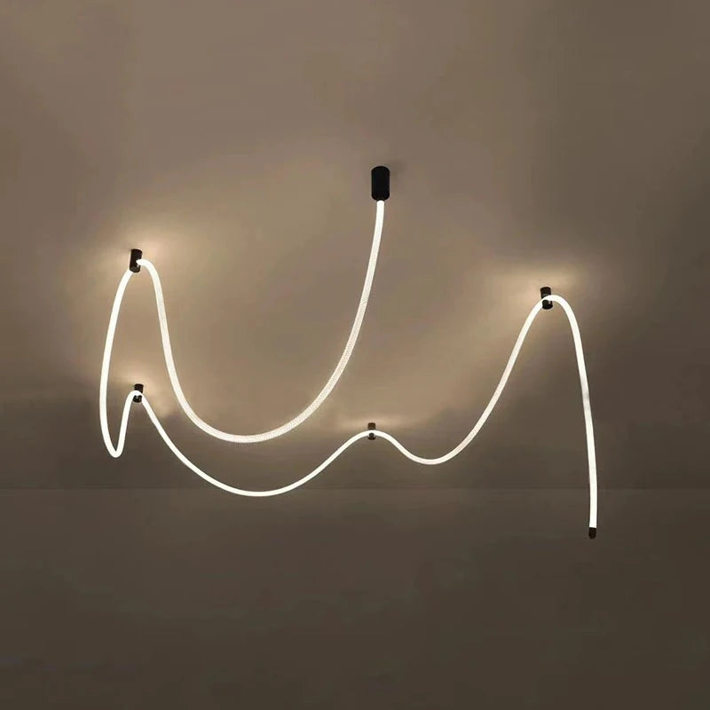 Modern LED Line Light Designer DIY Chandelier for Loft Villa Duplex Living Room Exhibition Hall Creative Art Home Lighting