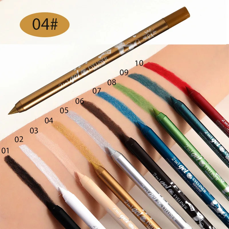2 in 1 Eyeliner Lip Liner Gel Pencil Waterproof Long-lasting Blue White Black Brown Easy Wear Eyeliner Makeup for Eyes 7 Colors