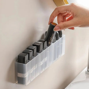 lipstick storage box, makeup brush storage,  wall mounted transparent ,three compartment classified lipstick rack, lipstick box