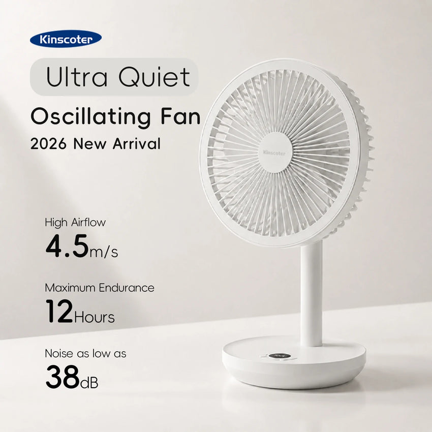 New Portable Smart Oscillating Desk Fan 4000mAh 5 Gear Speed Silent Desktop Rechargeable Fan Angle Adjustable for Home Office
