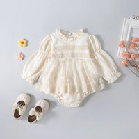 Spring Summer Solid Princess Baby Girl Tutu Skirt Style Bodysuit Toddler Infant Waffle One Piece Lace Party Outfit Play Suit