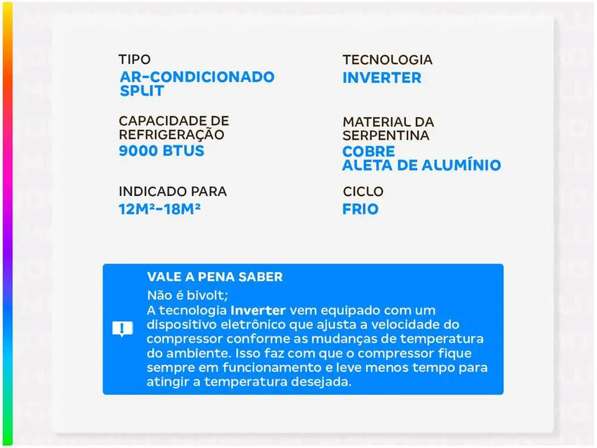 Air conditioning Split 9,000 BTUs Gree Inverter Cold GWC09ATAXA-D6DNA1A - 220V