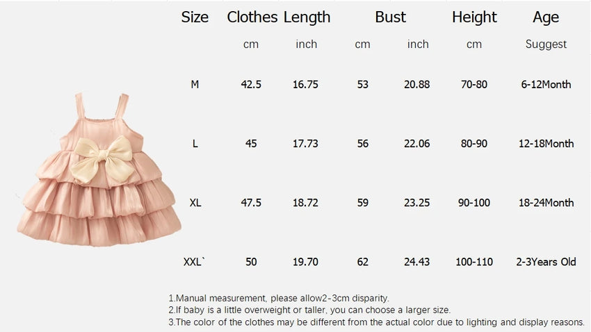 0-2 Years Baby Girl Dress Summer Pink Sweet Bow Suspender Cake Dress for Elegant Girl Party Wedding Dress