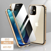 360°Full Protection Metal Magnetic Double-Sided Glass Snap Lock Anti Peeping Phone Case For iPhone 15 14 13 12 16 Pro Max Cover