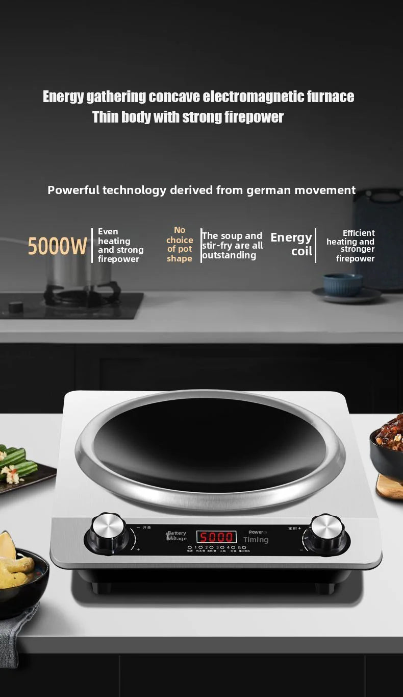 5000W Household Concave Induction Cooker High Power Intense Fire Non-Radiative Multifunction Stir Frying Electric Stove
