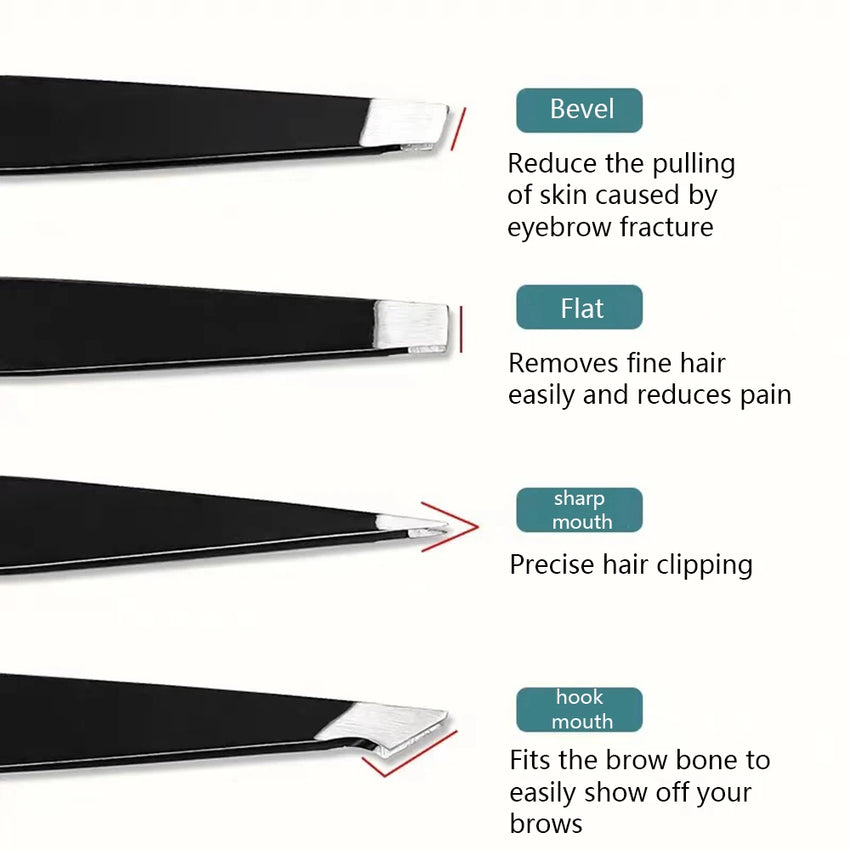 4PCS Tweezers Set Professional Makeup Tools Stainless Steel Tweezers for Eyebrows for Facial Hair and Ingrown Hair Removal