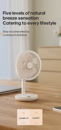 New Portable Smart Oscillating Desk Fan 4000mAh 5 Gear Speed Silent Desktop Rechargeable Fan Angle Adjustable for Home Office