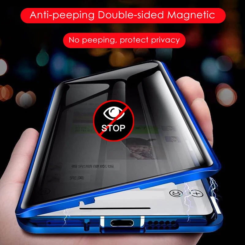 Metal Phone Case Double sided Temper Glass For Redmi Note 14 13 12 Pro Plus 5G Lens Protect Anti Peeping Spy Privacy Cover Cases