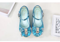 Princess Kids Leather Shoes for Girls Flower Casual Glitter Children High Heel Girls Shoes Butterfly Knot Blue Pink Silver
