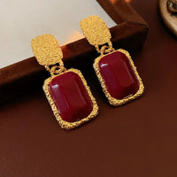 Vintage Red Resin Women's Earrings Stud Earrings Luxury large Geometric Oval earrings Party Wedding Ear Jewelry Wholesale