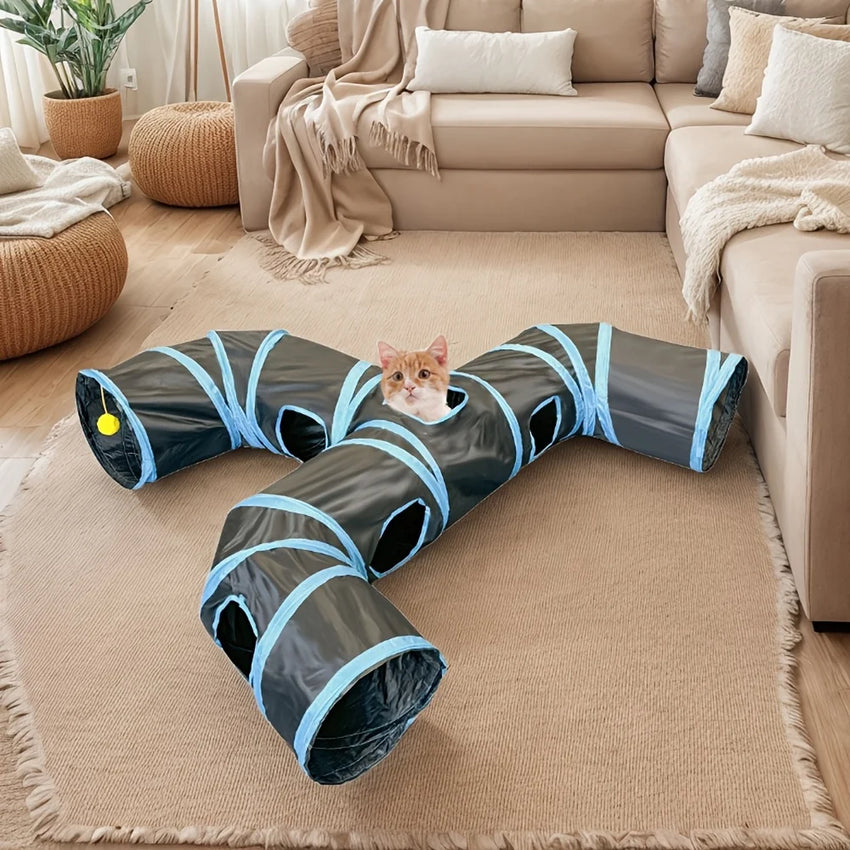 Cat Tunnel Foldable kitty Tunnel Pet Supplies T Cross Pass Play Tunnel Cat Toy Breathable Drill Barrel for Indoor Loud Paper