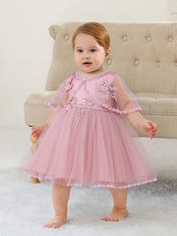 Sleeveless Hood Cloak Soft Satin Floral Embroidered Lace Wedding Party Princess Baby Dress Set
