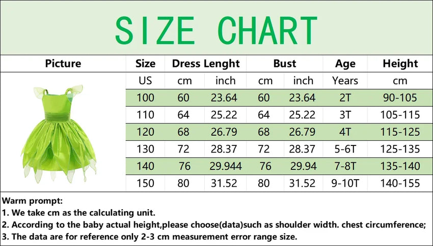 Girls Party Dresses Fairy Green Costume for Girl Tinkerbell Children Clothing Princess Elf Birthday Ball Gown Wing Dresses