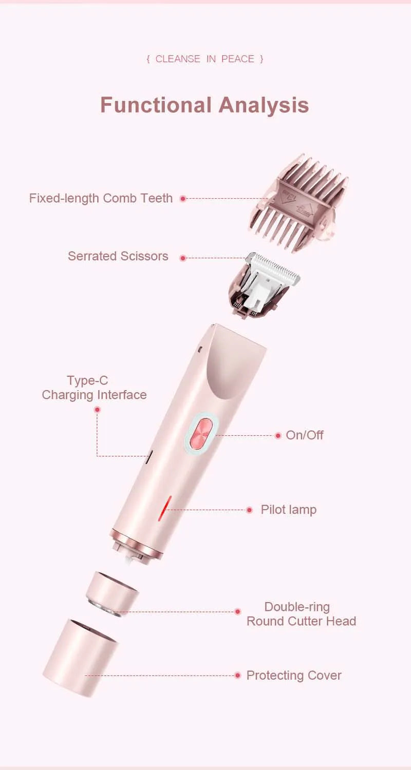 Electric Rerchargeable Lady Razor Double-Headed Waterproof Bikini Trimmer Shaver 2-In-1 Body And Facial Hair Removal Trimmer