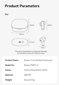 Baseus Bowie M2s Pro Headphones Wireless Bluetooth 5.4 TWS Earphones Active Noise Cancelling Earbuds 4 Micphone ENC Hifi Headset