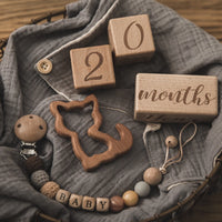 3pc/set Raw Wood Baby Month Milestone Card Beech Block Square Engraved Newborn Month Birthday Milestones Block Photography Props