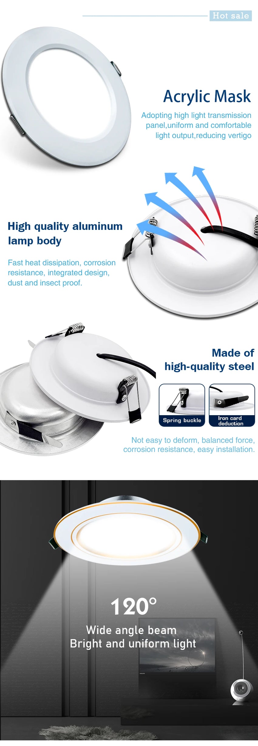 LED Downlight 12V 24V 110V 220V Spot Three Colors 5W 9W 12W 15W 18W Recessed in Led Ceiling Downlight Light Cold Warm White Lamp