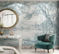 Custom Size wall papers 3D Nordic art black and white landscape waterfall porch mural Retro Hand Painted Forest Tree home decor