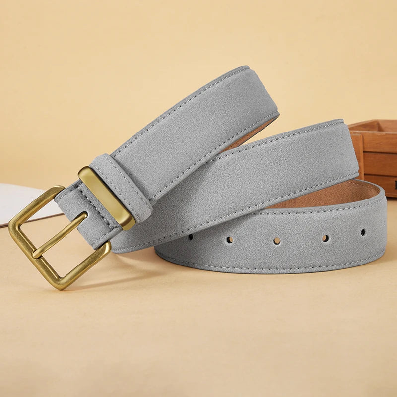 Luxury Suede Cowhide Leather Belt for Women, Vintage Style with Gold Buckle, 3.5cm Wide Waistband for Dresses & Jeans 2042