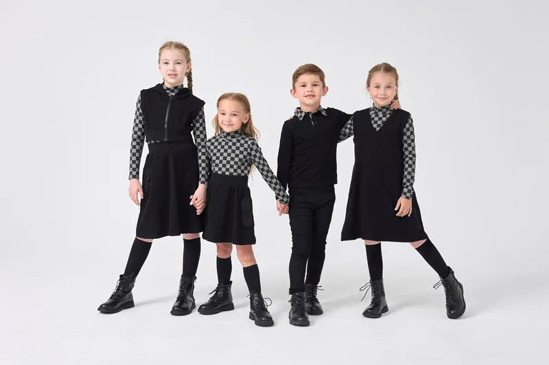 AP check cotton collection kids girls boys fall winter pockets jumper dress skirt family matching clothes casual plaid clothing