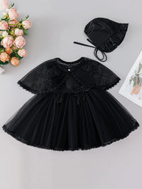 Sleeveless Hood Cloak Soft Satin Floral Embroidered Lace Wedding Party Princess Baby Dress Set