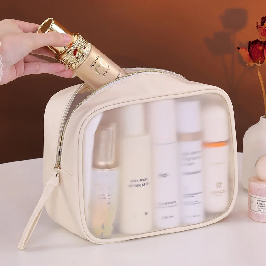 1pc Multifunctional Semi Transparent Makeup Bag, Cosmetics Storage Bag, Business Travel Toiletry Bag, Large Capacity Makeup Repa