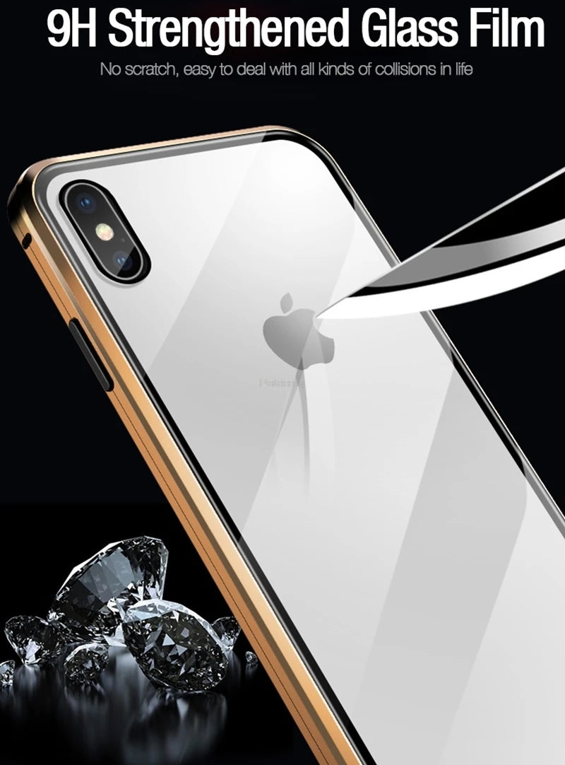 Magnetic Tempered Glass Privacy Metal Case For iphone 17 16 15 14 13 12 XR 11 ProMAX 16 E 360 Magnet Antispy Protective Cover