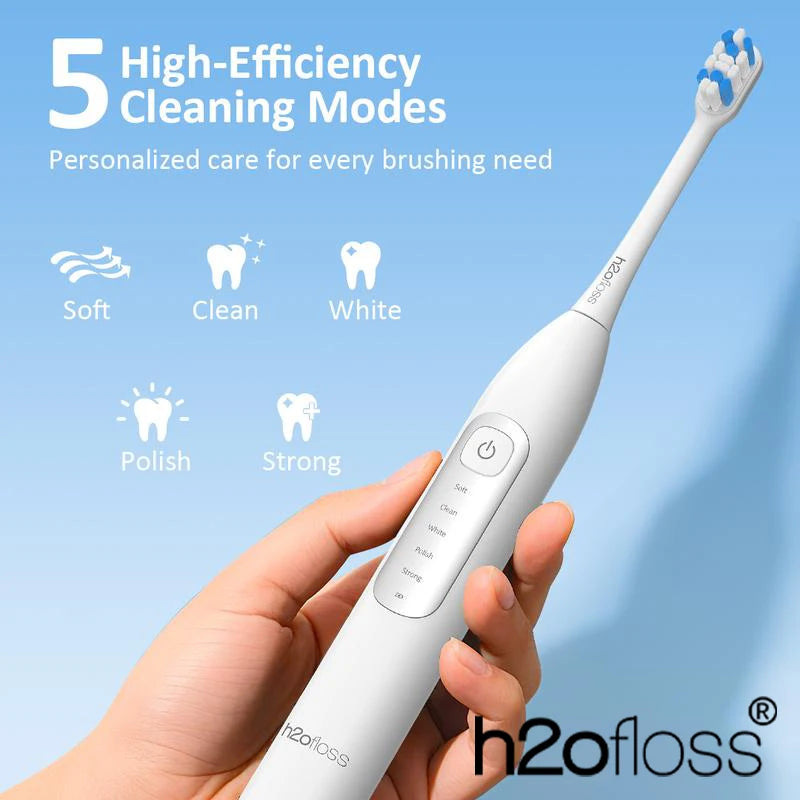 H2ofloss Sonic Electric Toothbrush For Adults 2000mAh Large Battery Ultrasonic Rechargeable 5 Modes IPX7 Waterproof Oral Clean