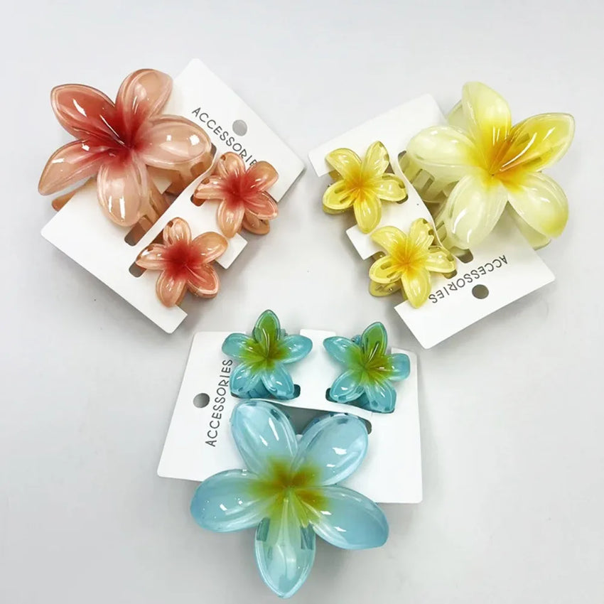 3Pcs/Set Sweet Flower Colroful Gradient Hair Claws Ponytail Cip Clamp Barrettes Hairpins For Women Girl Beach Hair Accessories