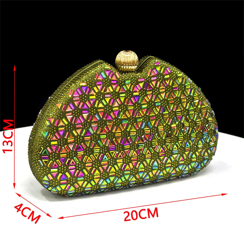 2026 New Elegant Green Pointed-Toe High Heels & Matching Bag Set with Diamond Design for Women's Party Wear - Italian Trend