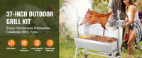SucceBuy 35inch Rotisserie Grill Electric Motor Charcoal Spit Grill Stainless Steel Roaster w/Lockable Wheels for Camping