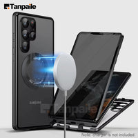Privacy Glass Film Magnetic Case for Samsung S25 Ultra S24 S23 S22 S21 S20 Plus FE Double Side Tempered Glass[Camera Protector]