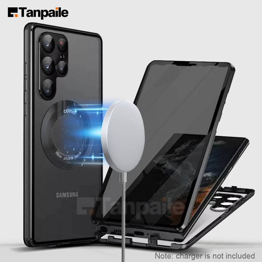 Privacy Glass Film Magnetic Case for Samsung S25 Ultra S24 S23 S22 S21 S20 Plus FE Double Side Tempered Glass[Camera Protector]