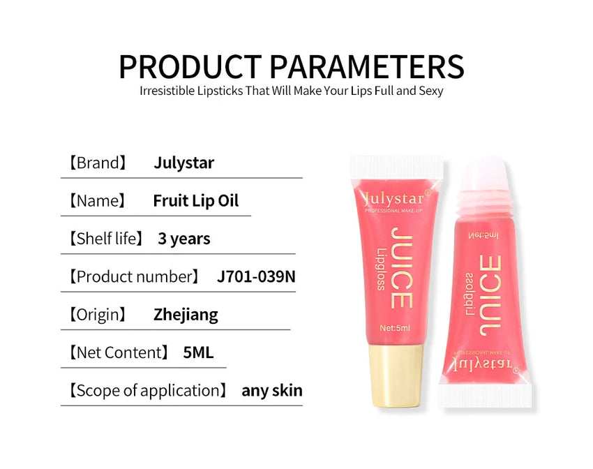 Julystar 6color Long lasting Moisturizing Mirror Lip Oil, Fruit Flavor, Pudding Lip Moisturizing, Water Radiant Lip Honey