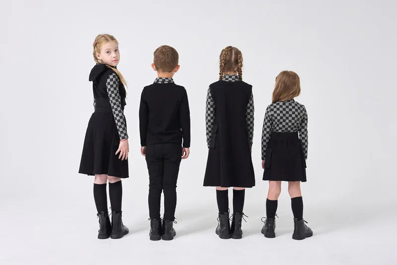 AP check cotton collection kids girls boys fall winter pockets jumper dress skirt family matching clothes casual plaid clothing
