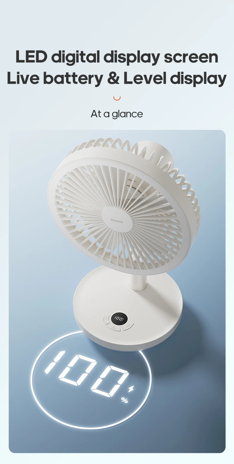 New Portable Smart Oscillating Desk Fan 4000mAh 5 Gear Speed Silent Desktop Rechargeable Fan Angle Adjustable for Home Office