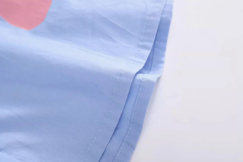 Girls' Dress Summer New Style Children's Dress Blue Sweet Shirt Dress for Little Girls Short-Sleeved Rabbit Cartoon Cute Dress