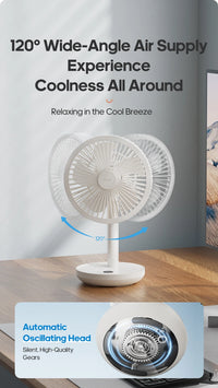 New Portable Smart Oscillating Desk Fan 4000mAh 5 Gear Speed Silent Desktop Rechargeable Fan Angle Adjustable for Home Office