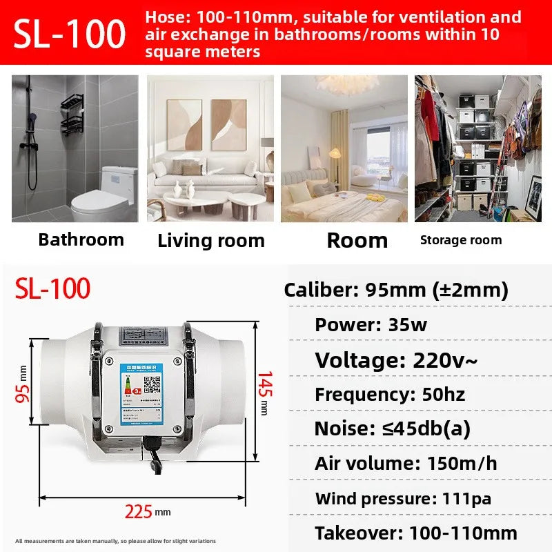Exhaust Fan Home Mute Inline Duct Fan Bathroom Exhaust Fan Ventilation Equipment Kitchen Bathroom Wall Mounted Air Purifying Ve