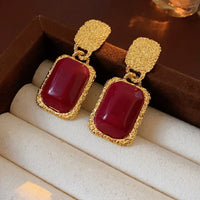 Vintage Red Resin Women's Earrings Stud Earrings Luxury large Geometric Oval earrings Party Wedding Ear Jewelry Wholesale