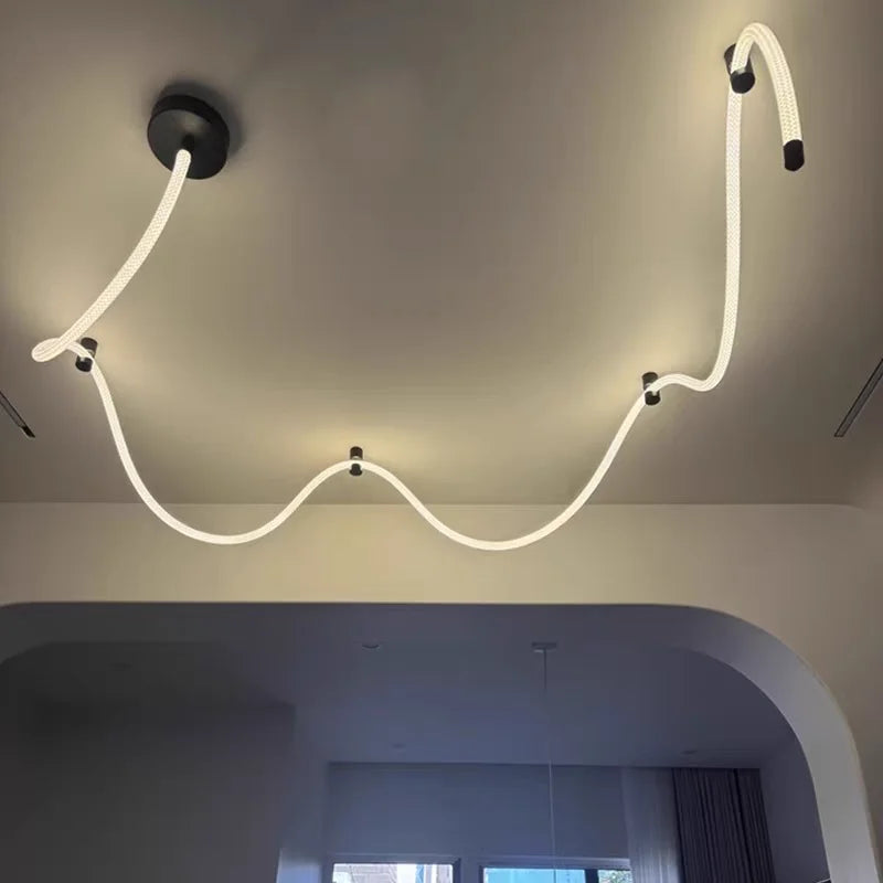 Modern LED Line Light Designer DIY Chandelier for Loft Villa Duplex Living Room Exhibition Hall Creative Art Home Lighting