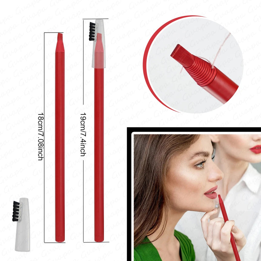 2PCS Professional Microblading Brow Mark Pencil Permanent Red Lip Contour Pen Tattoo Waterproof Art Tint Makeup Eyebrow Pen