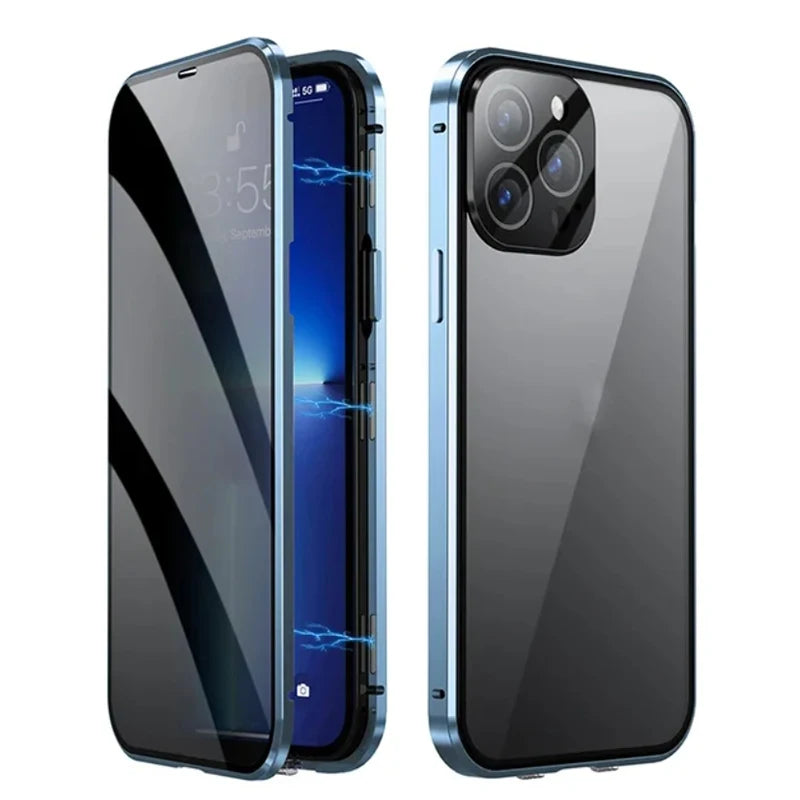 Metal Magnetic Anti Peeping Privacy Case For iPhone 17 16e 15 14 13 12Pro Max Magsafe Case 360 Protection Shockproof Phone Cover