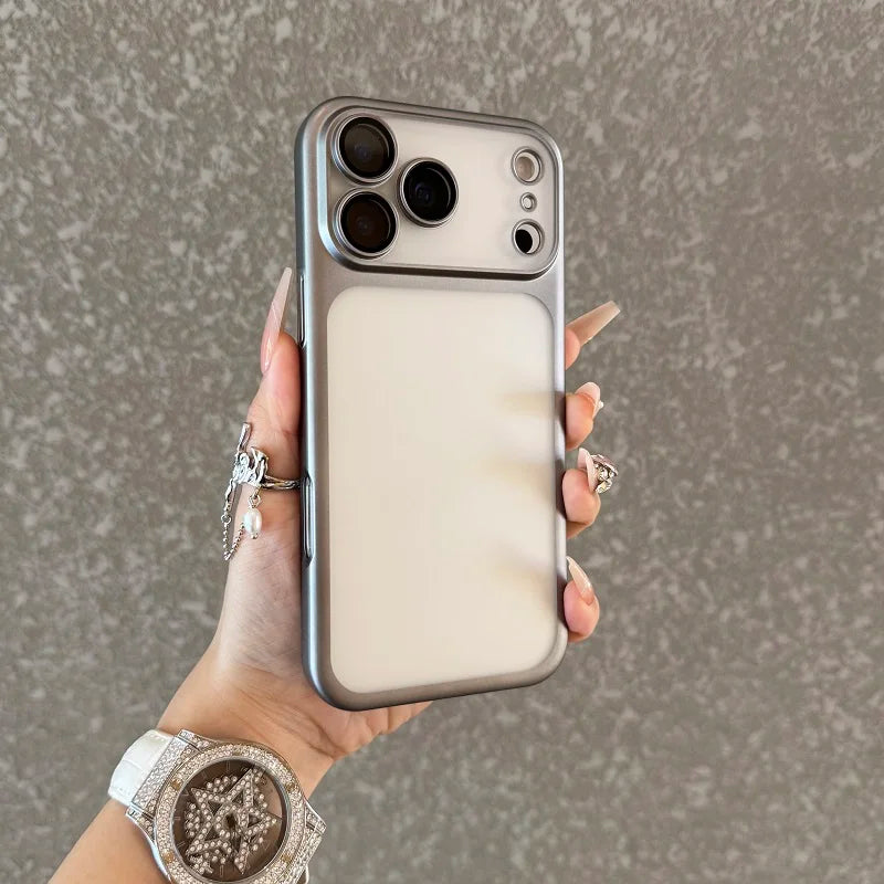 Luxury Transparent Matte Phone Case For iPhone 17Pro Air 17 16 15 14 13 12 11 Pro Max Lens Protection Metallic Color Frame Cover